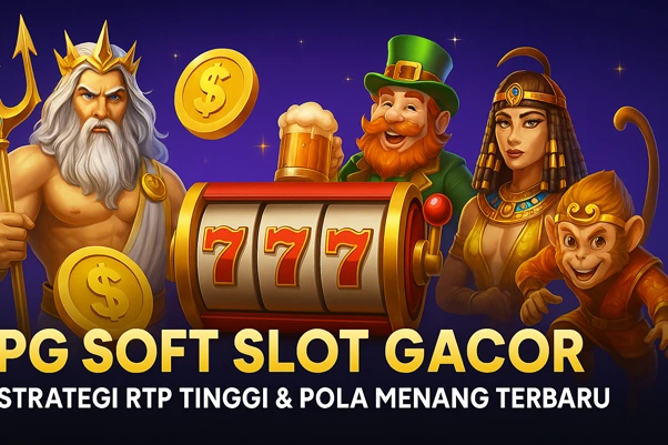 Ilustrasi 3D mewah bertema PG Soft Slot Gacor dengan nuansa neon, simbol jackpot, scatter, dan koin emas melayang di udara