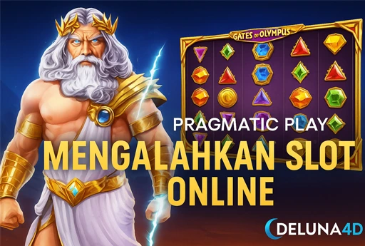 Ilustrasi 3D permainan slot online Pragmatic Play dengan tampilan modern dan nuansa kemenangan besar di DELUNA4D
